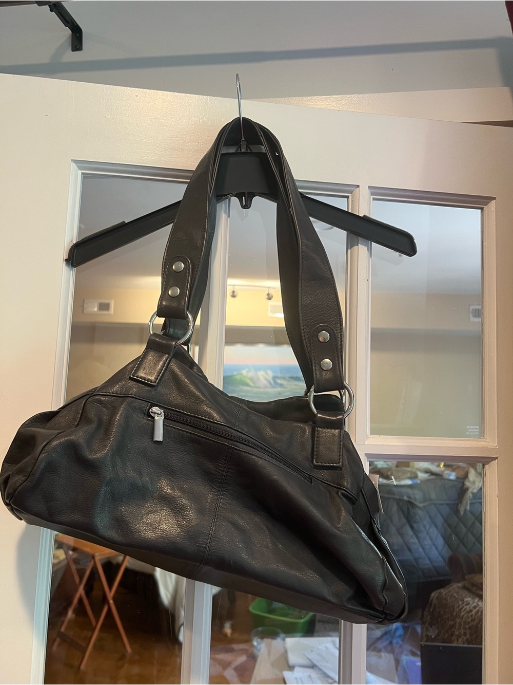 Cinino german brand  navy Leather Messenger Tote with Double Strap